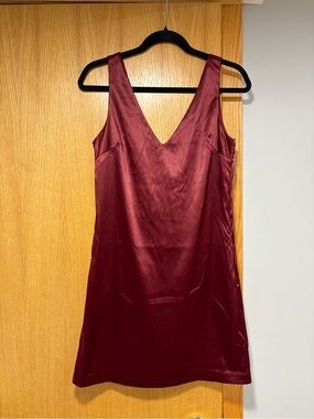 WAYF Burgundy Satin Sleeveless V-Neck Mini Dress with Bow - Size Small